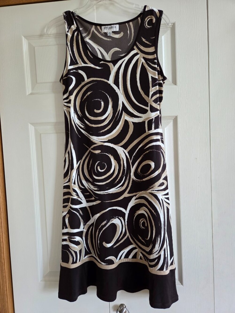 Studio 1 Women's Tank Dress w/ Jacket size 6 Brown Tan Cream Print Pullover